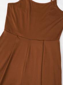 SHEIN 宽松休闲女式简约无袖阔腿连体裤，黑色 - 棕色 - 查看 4