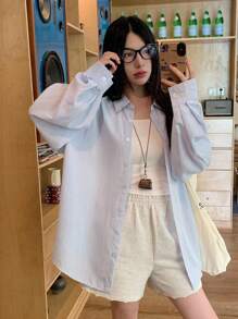 DAZY Women's Casual Plaid Loose Fit Shirt, Suitable For Commuting