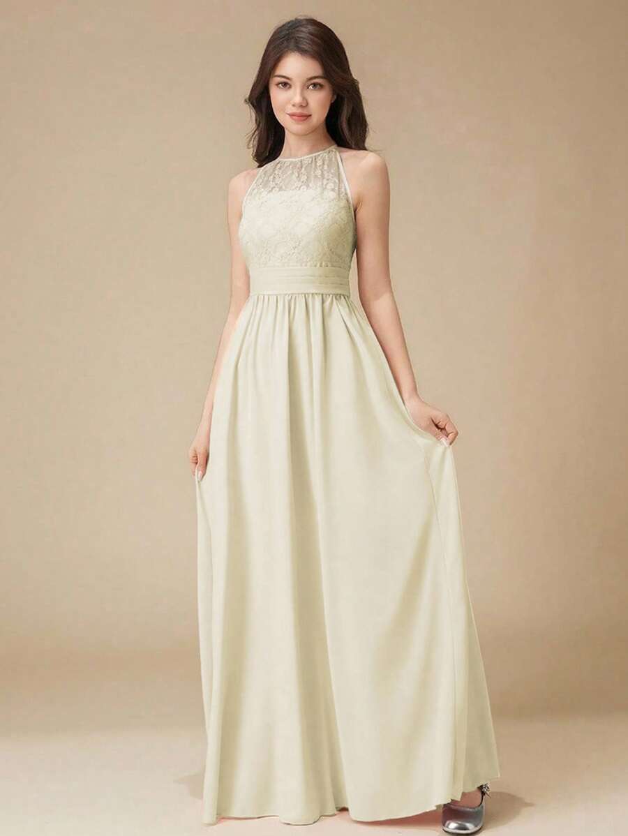 Flowergirl Girl's Soft Lace Patchwork Satin High-Low Hem Dress, For Wedding, Daily, Performance, Birthday, Party