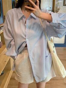 DAZY Women's Casual Plaid Loose Fit Shirt, Suitable For Commuting