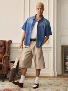 SWAVVY Men's Woven Casual Loose Short Sleeve Denim Shirt, Fashion Daily Wear