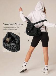 GLOWMODE 可打开翻盖闭合外部方便双面口袋绗缝日常背包袋配有可调节肩带日常休闲 - 黑色 - 查看 5