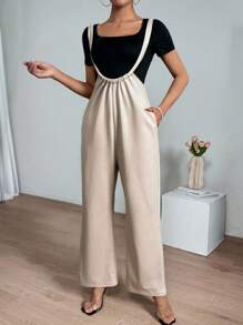 Chiquease Women's Solid Color Short Sleeve T-Shirt And Overall Pants Set - Multicolor - View 3