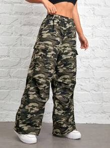 SHEIN Pantalones rectos holgados de moda casual callejera Y2K con estampado de camuflaje para preadolescentes