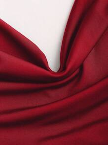 Sweetra 女士夏季欧美时尚热销女士纯色挂脖金属装饰修身休闲通勤连体裤 - 紅色 - 查看 3