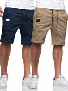 Manfinity Homme 2pcs Men's Loose Fit Drawstring Waist Slant Pocket Shorts
