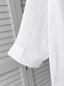 SHEIN Tween Girls Casual Solid White Loose Fitting Batwing 3/4 Sleeve Blouse - White - View 5