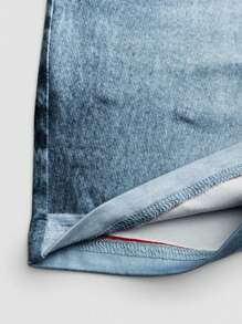 INAWLY Quần short bó in họa tiết denim thường ngày cho nữ - Màu xanh lam - Xem 4