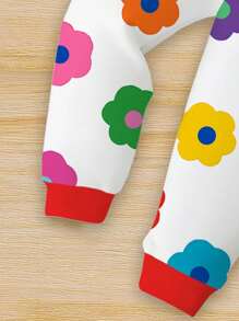 SHEIN Conjunto cómodo de pijama con estampado floral lindo para niña bebé, con top de manga larga y pantalones largos, para otoño/invierno
