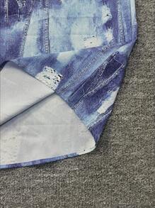 Manfinity Dauomo Men's Denim Effect Print Short Sleeve Button-Down Casual Shirt - Multicolor - View 6