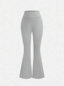 SHEIN Girlism Plain Light Grey Long-Sleeve Tee And Flared Pants Co-Ords For Tween Girls Grey Outfit Set Pants And Top Set Grey Two Piece Outfit Grey Set Outfit Grey Two Piece Set Grey Girl Outfit Fall Winter