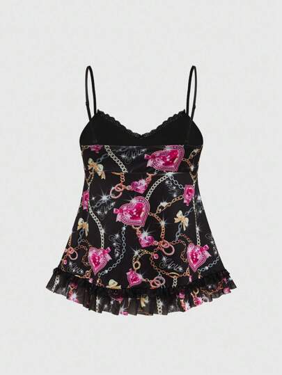 J-Fashion Top de tirantes con cadena dorada y diseño de corazón y moño, estilo Y2K para mujer