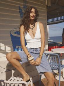 Aralina Women Holiday Casual Solid Color Textured Cropped Top - White - View 10