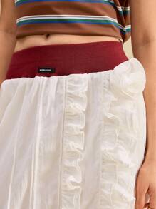 Muvela Ruffled Midi Skirt With Contrast Waistband Back To School Clothes