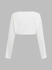 SHEIN 返校少女休闲简约舒适短款夹克 - 白色 - 查看 2