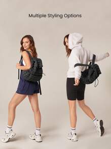 GLOWMODE 可打开翻盖闭合外部方便双面口袋绗缝日常背包袋配有可调节肩带日常休闲 - 黑色 - 查看 2