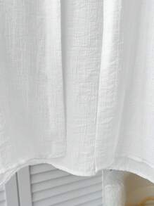 SHEIN Tween Girls Casual Solid White Loose Fitting Batwing 3/4 Sleeve Blouse - White - View 7