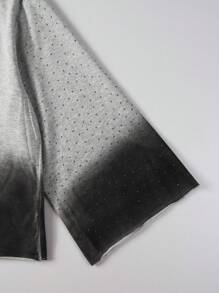 ROMWE MEN Street Life 男式缀饰水钻水洗印花长袖 T 恤，宽松短款 - 灰色 - 查看 4