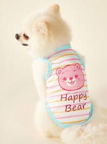 PETSIN 2 件套宠物猫狗通用彩色泰迪熊可爱卡通时尚印花休闲舒适透气狗背心 - 彩色 - 查看 3