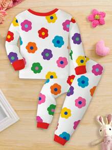 SHEIN Conjunto cómodo de pijama con estampado floral lindo para niña bebé, con top de manga larga y pantalones largos, para otoño/invierno