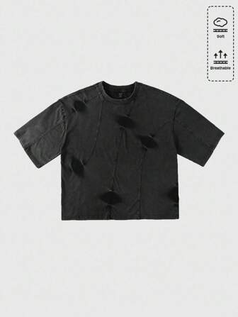 Grunge Punk Herren gewaschenes und gefranstes Kurzarm T-Shirt, lässiger kurzer Stil