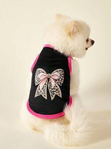 PETSIN 1 件宠物猫狗通用背心蝴蝶结豹纹时尚休闲舒适透气狗背心