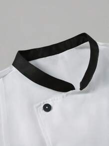 Manfinity Homme Men's Contrast Color Collar Short Sleeve Single-Breasted Chef Shirt Chef Jacket Men Japanese Chef Coat Short Sleeve Chef Coat Mandarin Collar Men - White - View 4