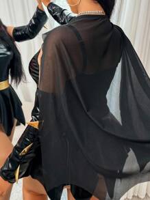 Fantasy Costume 4 pezzi Costumi da supereroe con orlo asimmetrico, include mantello e pelle sintetica, per ballo in maschera, bar, festa, club, costume sexy taglie forti