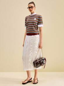 Muvela Ruffled Midi Skirt With Contrast Waistband Back To School Clothes