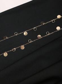 Sweetra 新款夏季时尚金属链设计优雅露背连体裤，适合女士通勤 - 黑色 - 查看 3