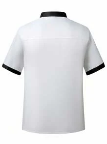 Manfinity Homme Men's Contrast Color Collar Short Sleeve Single-Breasted Chef Shirt Chef Jacket Men Japanese Chef Coat Short Sleeve Chef Coat Mandarin Collar Men - White - View 2