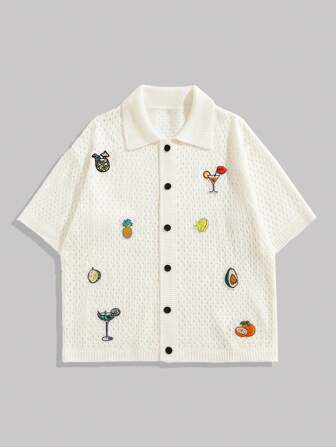 Casual Men's Loose Vacation Knitted Shirt, Knitted Short Sleeve Top