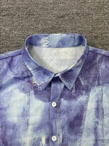 Manfinity Dauomo Men's Denim Effect Print Short Sleeve Button-Down Casual Shirt - Multicolor - View 4