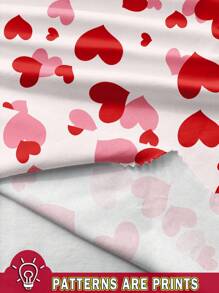 SHEIN Leap Crew 女婴情人节可爱卡通手绘心形印花粉色休闲针织柔软厚圆领长袖运动衫和紧身裤套装衣服