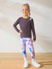SHEIN Young Girls Activewear Sets - Long Sleeve Tee And Printed Leggings, Comfortable Stretchy Fabric, Suitable For All Seasons - Multicolor - View 4