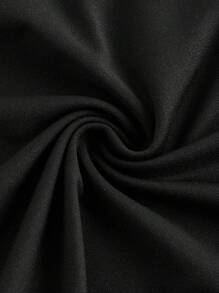 SHEIN Serisse Kids 青少年女孩休闲街头时尚黑色不对称领口褶饰修身 T 恤 - 黑色 - 查看 5