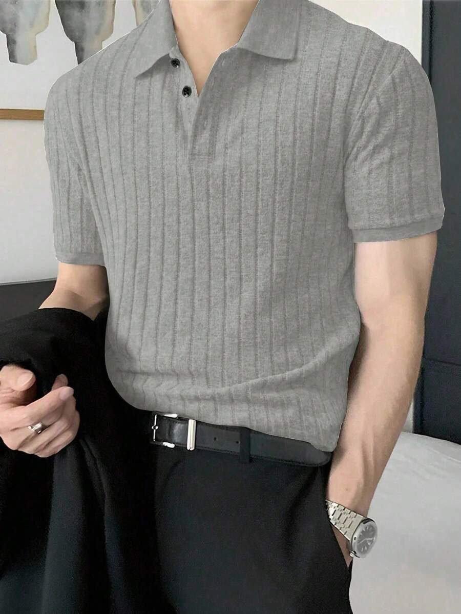 Manfinity Homme Áo thun POLO nam tay ngắn màu trơn đi làm thường ngày, mùa hè - Xám - Xem 1