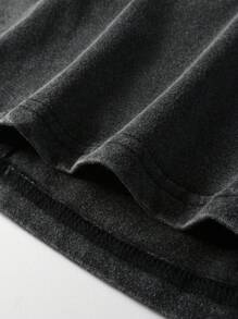 ROMWE MEN Grunge Punk 男士水洗流苏短袖T恤，宽松短款 - 黑色 - 查看 5