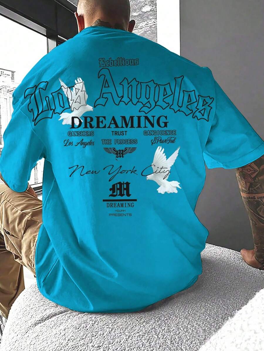 Manfinity Roughcore 男士休闲字母印花短袖T恤，夏季