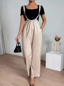 Chiquease Women's Solid Color Short Sleeve T-Shirt And Overall Pants Set - Multicolor - View 5