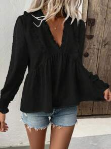 Breezaya Women's Deep V-Neck Balloon Sleeve Cutout Detail Blouse Fall Cloth For Women