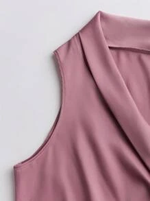 INAWLY Plus Size Women Summer Fashion Solid Color Surplice Neck Wrap Knot Side Bodycon Dress - Purple - View 4