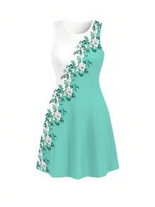 INAWLY Vestido de mujer informal de tirantes y cuello redondo con estampado floral, para verano