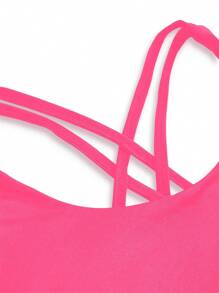 SHEIN Tween Girls 吸湿排汗瑜伽运动文胸上衣，配有交叉后背带和可拆卸衬垫，适合所有季节 - 玫紅色 - 查看 4