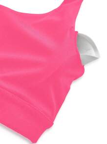 SHEIN Tween Girls 吸湿排汗瑜伽运动文胸上衣，配有交叉后背带和可拆卸衬垫，适合所有季节 - 玫紅色 - 查看 6