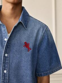 SWAVVY Men's Woven Casual Loose Short Sleeve Denim Shirt, Fashion Daily Wear