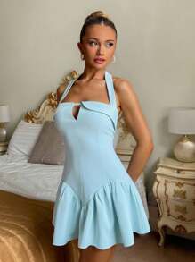 Glamine Women's Solid Color Halter Elegant Simple Commuter Romantic Date Dress Fall Women Clothes Back To School