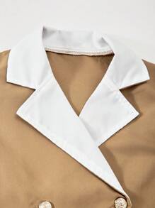 Set 2pcs/Set Rompi Colorblock dan Rok Panjang Lipit Model A-Line untuk Anak Perempuan Remaja - Khaki - View 6