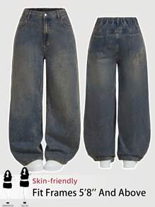 SHEIN Tall CURVE Plus Size Women Casual Washed Loose Wide Leg Baggy Jeans Summers For Women Cowgirls For Women Western Vacations Women School Clothes Concert Women Teachers For Women Vintage Hawaiis Women Raves Streetwear Women Old Money Style Women Y2k Goth Grunge Gyaru