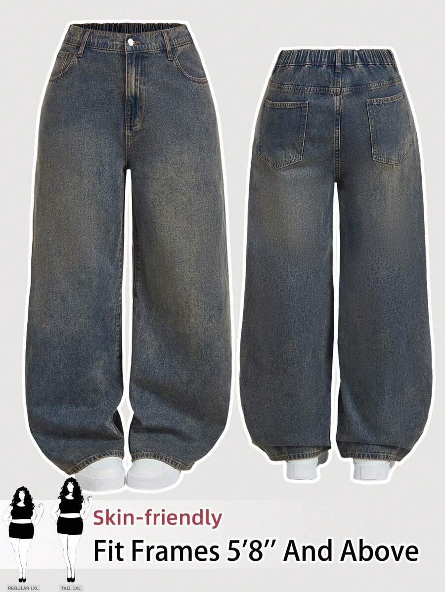 SHEIN Tall CURVE Plus Size Women Casual Washed Loose Wide Leg Baggy Jeans Summers For Women Cowgirls For Women Western Vacations Women School Clothes Concert Women Teachers For Women Vintage Hawaiis Women Raves Streetwear Women Old Money Style Women Y2k Goth Grunge Gyaru